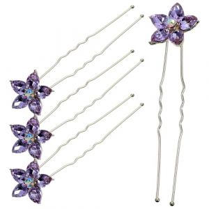 DECHOUS Lot de 4 Épingles à Cheveux Strass pour Mariage Accessoires Coiffure U de U Coloris Violet Goutte D’Eau Accessoires pour Mariée et Demoiselles D’Honneur (Delicious.C, neuf)