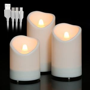 SoulBay Bougies solaires d'extérieur étanches, 3 bougies LED sans flamme rechargeables par USB à piles pour chambre, maison, jardin, lanterne, extérieur, intérieur (D 7,6 x H 10 12 15 cm) (SoulBay-EU, neuf)