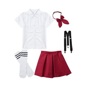 Alvivi Enfant Fille Ensemble D&eacute;guisements Sailor Uniforme Scolaire Anime Costume Carnaval F&ecirc;te Robe Accessoires Tenue Ecoliere Japonaise Schoolgirls 3-16 Ans Type B Bordeaux 9-10 ans (Acfunny-eu, neuf)