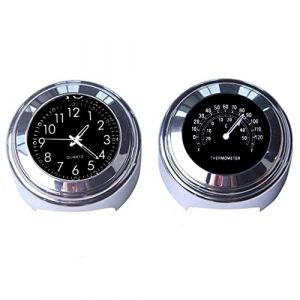 Fozriybefy 2 PièCes Moto Quartz Horloge et ThermomèTre 7/8 Pouces éTanche VéLo Guidon Montre en Aluminium Accessoires Universels (7mailaifutedianzi, neuf)