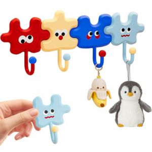 KIRZAX Porte Manteau Mural Enfant 4 Pi&egrave;ces - Pat&egrave;res Autocollantes Puzzle Cartoon, Sans Per&ccedil;age, D&eacute;co Chambre Enfant pour Cl&eacute;s & V&ecirc;tements (VLAD SHOP ADV, neuf)