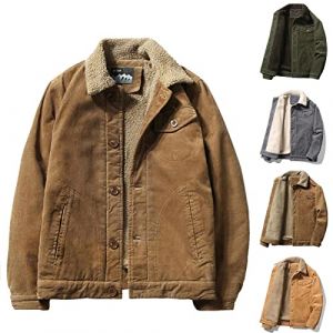 2022 Veste Velours c&ocirc;tel&eacute; pour Homme avec Poches Veste doubl&eacute;e en Polaire en Velours c&ocirc;tel&eacute; Vintage Hiver Chaud &Eacute;paissir Sherpa Doubl&eacute; Veste en Velours c&ocirc;tel&eacute; Camionneur Manteau Mode d&eacute;contract&eacute;e (NUSGEAR, neuf)