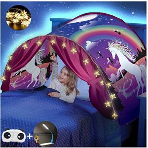 FLAYOR Dream Tents - Tente de Lit Enfants Tente de Rêve Pliable Pop Up Lit Tente Playhouse de Tente Enfant Jouer Tentes Cadeaux de Noël (Licorne+LED Chaîne) (FLAYOR, neuf)