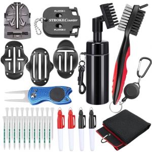 Yumzeco 33pcs Accessoires de Golf, Brosse Nettoyage Club, Chiffon en Microfibre, Golf Tees, Outil Divot, Outil d'Alignement de Balle, Stylo Marqueur, Mini Compteurs Score (Yumzeco Yumzeco, neuf)