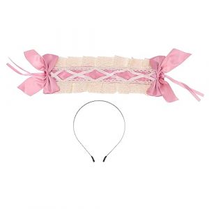 CALLARON 1 Pièce bandeau en dentelle faire la fête bandeaux filles bandeau gothique casque en dentelle duveteux cheveux de fête accessoires de cheveux lolita ruban rose (Raindrops On Roof, neuf)