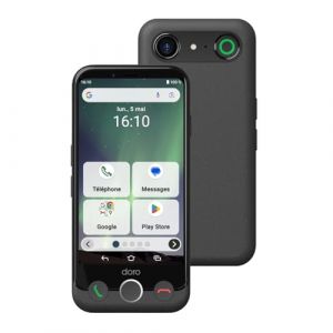 Doro - Smartphone Aurora A10 - Téléphone Portable Senior - Facile à Utiliser - Touche d'Assistance avec Localisation GPS - Compatible Appareils Auditifs - Câble USB Inclus - Graphite (DORO OFFICIAL STORE, neuf)