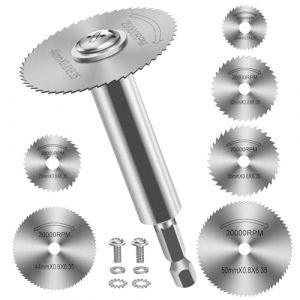 7 Pièces Disques de Coupe pour Perceuse, HSS Lames de Perceuse à Disque avec (100mm) tige Hexagonale 1/4", Mini Lames de Scie Circulaire pour Bois, Plastique et Métal (FOTYBEI, neuf)