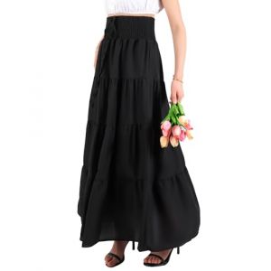 MYSSUCI Jupe Longue Femme de Taille Haute Elastique Maxi Jupe Ete A-Ligne 2 en 1 Jupe Boheme pour D&eacute;contract&eacute;e Vacances L'&eacute;t&eacute; et la Plage(Noir,XL) (MYSSUCI EU, neuf)