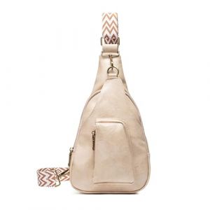 FANDARE R&eacute;tro Sac &agrave; Poitrine pour Femme Sacs Bandouli&egrave;re Sling Crossbody de Poitrine Mode &agrave; Bretelle Adjustable, Sac &agrave; &Eacute;paule en PU Cuir &agrave; Multiples Poches pour Voyage, Shopping Blanc Beige (O&Uuml; HULGY, neuf)