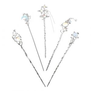 Ipetboom Lot de 5 &Eacute;pingles &agrave; Cheveux Chinoises D&eacute;coratives en Alliage et M&eacute;tal Motifs Lune et &Eacute;toile Accessoires L&eacute;gers pour Chignons F&eacute;minins pour Mariages et Coiffures Quotidiennes (hikarish, neuf)