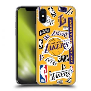 Head Case Designs sous Licence Officielle NBA Collage Autocollants Los Angeles Lakers Coque en Gel [Protection de Qualit&eacute; Militaire] Compatible avec Apple iPhone X/iPhone XS (eCell, neuf)