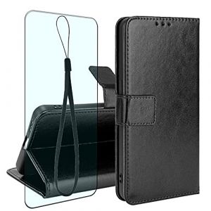 CAXKJE Cuir PU Protection Housse + Protection &eacute;cran pour Cubot Kingkong Mini 4,Etui de Cuir Flip Cover Coque Portefeuille Case,9H Duret&eacute; Verre tremp&eacute; Film pour Cubot Kingkong Mini 4 -ZT-FMW-Black (YICHUANGXING STORE, neuf)