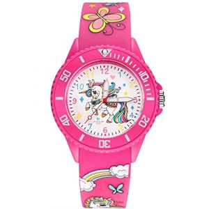 Alienwork Licorne Fille Montre Pédagogique Apprendre l'Heure Enfants Fille Rose Bracelet en Silicone Multicolore Enfants Résistant à l'eau 5 ATM Temps d'apprentissage (?Alienwork, neuf)