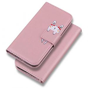 Bartern Coque pour iPhone 12/iPhone 12 Pro Clapet,Dessin Anim&eacute; Lapin Portefeuille Etui en Cuir PU,TPU Antichoc Housse Flip Case avec Rabat Fentes pour Cartes et Fonction Support,Rose (Bartern, neuf)