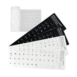 IPNSDON Lot de 4 autocollants pour clavier allemand plus 1 film universel pour clavier, autocollants de remplacement avec lettres allemandes blanches, s'adapte &agrave; n'importe quel clavier QWERTY (guoyuxindeouzhoudianpu, neuf)