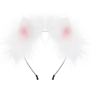Serre-t&ecirc;te oreilles de renard, oreilles de chat en fausse fourrure, serre-t&ecirc;te oreilles de loup, accessoires de costume en fourrure, &eacute;pingle &agrave; cheveux tendance for adultes, cosplay d'Halloween(White) (FFNWFHZ, neuf)