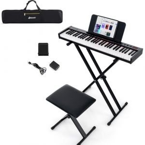 KOMFOTTEU Piano Numérique 61 Touches avec Support et Tabouret, Clavier de Piano Électroniques, Touches semi-lourdes, Piano Numérique pour Debutant, avec Sac de Piano (Komfort GmbH, neuf)