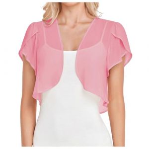 Gilet Mariage Femme Bolero Mariage Bol&eacute;ro Veste Courte Chic Mousseline de Soie Gilet &agrave; Manches &Eacute;vas&eacute;es 3/4 Bol&eacute;ro Cardigan Bol&eacute;ro Court Gilet L&eacute;ger &Eacute;l&eacute;gant Courte Mousseline de Soie Veste (hoarse-NU, neuf)