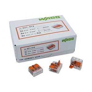 WAGO - Terminal enfichable à 3 voies avec levier pour câbles rigides (0,2-4 mm²) et flexibles (0,14-4 mm²) à rouvrir, transparent/orange, contenu : 50 pièces. (GELiTec, neuf)