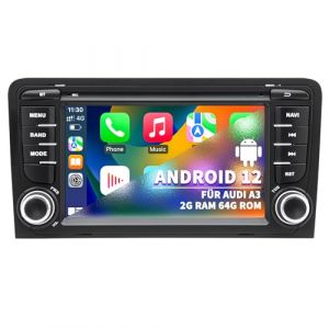 Autoradio pour Audi A3 S3 8P RS3 2003 2004 2005 2006 2007 2008 2009 2010 2011 2012, Système Android 12 2G+64G avec CarPlay Android Auto, écran Tactile 7", Prend en Charge la Radio GPS Navi WLAN BT5.0 (XILIUMENG, neuf)