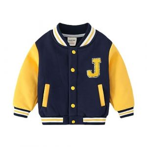 Volunboy Veste de Baseball Enfants Unisexe Universitaire Legere Blouson Varsity Style Flocked Letter R J Patch Manteau(Taille 130,5-6 ans,Jaune) (Volunboy, neuf)