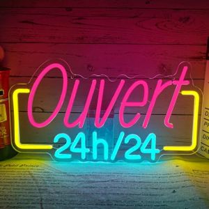 Flixyticy Ouvert 24h/24 Enseigne Lumineuse N&eacute;on, Plaque de Porte LED Aliment&eacute; par USB avec Interrupteur &agrave; Intensit&eacute; Variable, D&eacute;coration Murale Pour Commerces (Ouvert 24h/24) (xinxiangshigejiushangmaoyouxiangongsi, neuf)