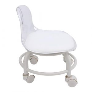 Alomejor Petit Tabouret Roulant Bas en Acrylique avec Dossier, Mini Si&egrave;ge &agrave; Roulettes &eacute;l&eacute;gant pour Maquilleurs (gris transparent) (Etmuxtr-EU, neuf)