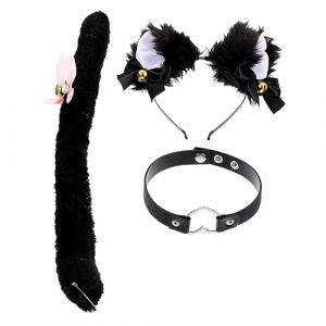 TOVINANNA Oreilles Chat Bandeau Serre-t&ecirc;te Coiffe Cosplay F&ecirc;te Accessoire Oreilles Chat D&eacute;coration Queue Unique Bandeau Cosplay (Qieiyi, neuf)