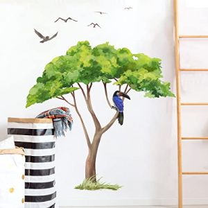 Runtoo Stickers Muraux Arbre Vert Autocollant Mural Oiseaux Tropicaux Deco Stickers Chambre Enfants Bébé Salon Décoration (Decalplanet-EU, neuf)