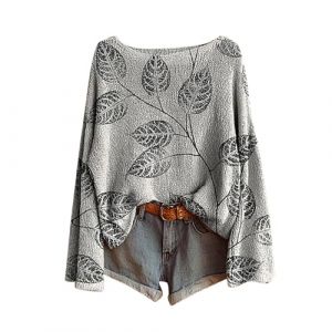 Pulls Femme Vintage Imprim&eacute; Floral Boh&egrave;me Pull Over Tricot&eacute; Chic Et &Eacute;l&eacute;gant Col Rond Manche Longue Sweater Motif Jacquard Hauts Oversize Casual Vetement 2025 Femme D&eacute;contract&eacute;s (Anglekie, neuf)