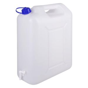 Jerrycanshop Bidon en plastique 20 l avec robinet – Bidon pour eau et nourriture – 20 litres – Plastique (PEHD) – Sans BPA – Naturel (JerrycanshopNL, neuf)