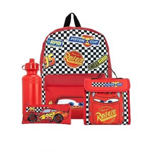 Disney Cars Ensemble de Sac à Dos 4 pièces | Lightning McQueen Sac à Dos Trousse Bouteille d'eau et Sac à déjeuner | Sacs à Dos pour Enfants pour l'école et Les Aventures (Character FR, neuf)