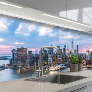 KitchenYeah© Credence Cuisine Adhesive 60x200 cm Protege Mur Revetement Mural Adhesif Parement Interieur À Coller Plaque Plastique Rigide New York - Skyline - Brooklyn - Bridge (KitchenYeah, neuf)