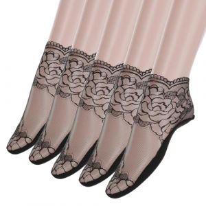 Yolev 5 Paires Chaussettes Courtes en Resille &agrave; Cheville Chaussette Dentelle en R&eacute;sille Chaussettes D'&eacute;t&eacute; Fines en Dentelle &agrave; Volants pour Dames et Filles (Huajiesm, neuf)