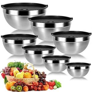 Cinnani 7 Lot de Bol Inox avec Couvercle, Bols mélangeurs, Saladier, Bols de Service, Bol cuisine multifonctionnel (Ambrater, neuf)