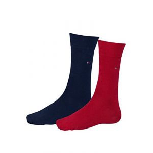 Tommy Hilfiger Lot de 2 paires de chaussettes classiques pour enfants, Bleu marine/rouge, 31-34 (Jeans-direct, neuf)