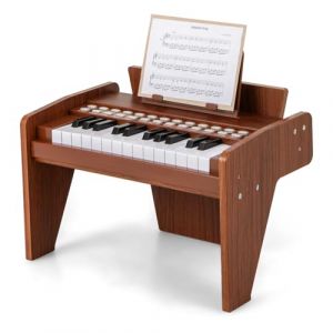 GOPLUS Clavier Piano Enfant, Piano Num&eacute;rique 25 Touches avec Pupitre, Mode d'apprentissage, Touches Lumineuses, Volume/Vitesse R&eacute;glables, Jouet Musical en Bois pour 3+ Ans (Marron) (Augenstern24, neuf)