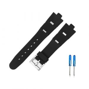 BPBZUTUMDZ Bracelet de montre en caoutchouc For Bulgari, for Interface convexe, accessoires de montre doux et confortables for hommes et femmes, 22x8mm 24x8mm(Fold Black-Steel,24x8mm) (xinzhouxinyi, neuf)