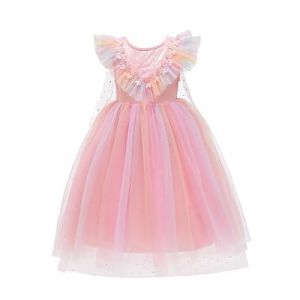 Lito Angels Deguisement Robe de Princesse Licorne pour Enfant Fille avec Cape Taille 12-18 mois, Rose Arc en ciel (étiquette en tissu 90) (Lito Angels FR, neuf)
