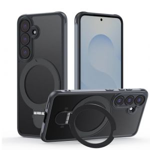 Coque pour Samsung Galaxy S24FE avec Support, MagSafe Compatible &Eacute;tui Rotatable Kickstand, Anti-Rayures PC Dur Housse Arri&egrave;re Mat Translucide Protection Case avec Anneau Ajustable Rolatif, Noir (Meeter, neuf)