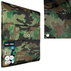 KOTARBAU&reg; B&acirc;che de Protection Ext&eacute;rieur - Poly&eacute;thyl&egrave;ne - 2 x 7 m - Camouflage - 80 g/m&sup2; - B&acirc;che avec &oelig;illets - Anti UV - Toile de Protection - Couverture Impermeable Exterieu (KOTARBAU, neuf)