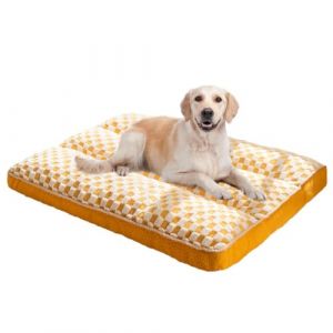 Coussin Chien Dehoussable Lavable, Panier Chien Grande Taille XXL, Tapis Matelas Lit Anti-Stress, Canap&eacute; Apaisant, Tissu Peluche Doux, Base antid&eacute;rapante (Jaune,L 120 x l 80 x H 8 cm) (yunlai, neuf)