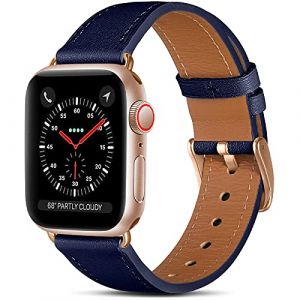 CeMiKa Bracelet en Cuir Compatible avec Apple Watch Bracelet 38mm 40mm 41mm 42mm 44mm 45mm 49mm, Cuir Véritable Bande pour iWatch Séries 9 8 7 6 5 4 3 2 1 SE, 38mm/40mm/41mm, Bleu/Or Rose (CeMiKa Store, neuf)