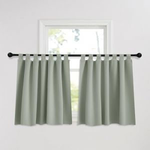 PONY DANCE Rideaux Occultant Court - Décoration de Petite Fenêtre Draperies Cuisine Design Moderne Isolants Thermiques Opaque à Pattes, 140x90 cm(LxH), 2 PCs, Sauge Vert (RYB HOME EU, neuf)