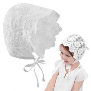 CULEO Bonnets, casquettes et bobs bébé fille, aube de communion 1 chapeau en dentelle cape bapteme pour bébé chapeau de baptême chapeau de princesse chapeau pour fille avec nœud papillon (blanc) (CARTW CONNECT TRADING LTD, neuf)