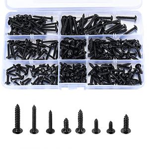 240 Pièces Vis Autotaraudeuses, Vis à Tête Plate Croisée avec Rondelle, Visser à Tête Plate Acier Carbone Noir pour Bois Plastique Métal Doux - M3/M4 (TianQiuKeJi, neuf)