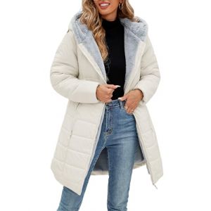 Yuson Girl Manteau Femme Longue Matelass&eacute; Polaire Doubl&eacute; Manteau Hiver Veste &Eacute;pais Chaud Parka Manteau Blouson Zipp&eacute; &agrave; Capuche Hooded Coat El&eacute;gant Veste Imperm&eacute;able Outercoat avec Poches(Beige, S) (YusonGirl, neuf)