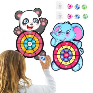 Mengger Jouets Jeux De Fléchettes, 2pcs Jeux Exterieur Enfant Jeux Flechette Enfant Cible Sûr Enfants de Fléchettes Velcro avec 6 Balles Les éléphants Panda Cadeaux Cadeau pour Garçons Filles (Mengger, neuf)