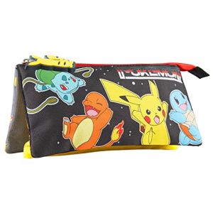 Pok&eacute;mon Trousse Scolaire 3 Compartiments Garcon et Fille, Trousse Kawaii, Pikachu Accessoires &Eacute;cole, Cadeau Anime pour Enfant (Get Trend., neuf)
