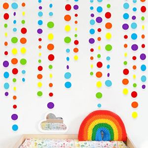 46Ft Arc-en-Ciel à Pois Papier Guirlande Bannière Décorations de Fête Ccoloré Cercle Point Streamer à Suspendre pour Anniversaire Bapteme Mariage Carnaval Fiesta Festival Fournitures de Soiree Decor (MZY Co., Ltd, neuf)